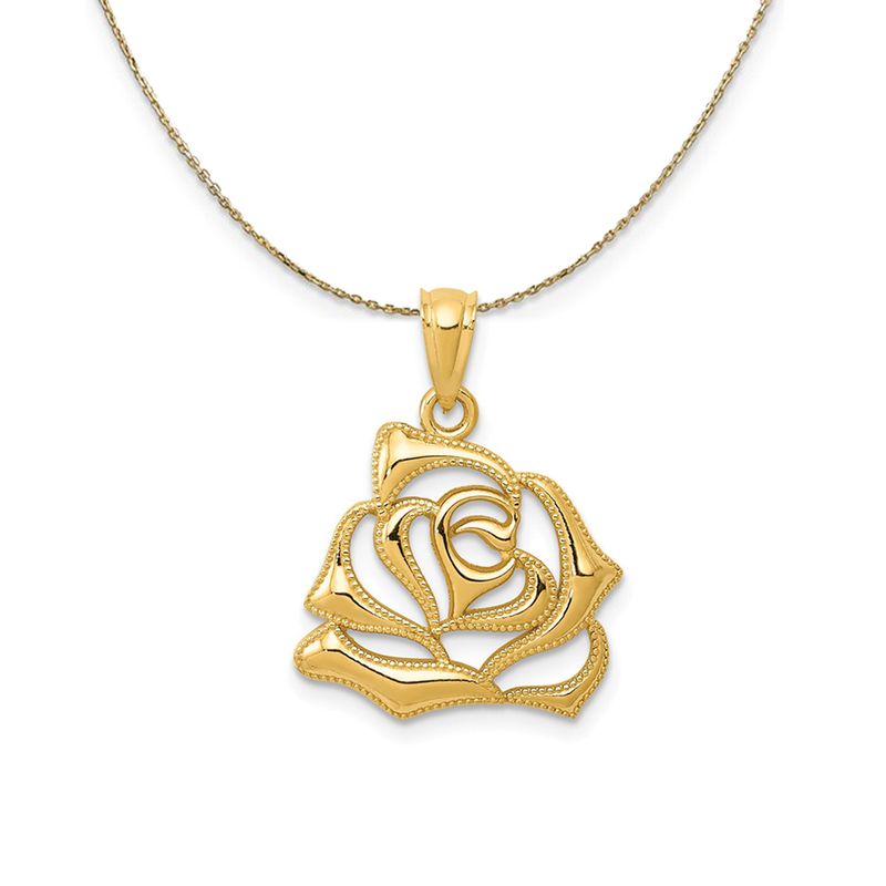 14k Yellow Gold Open Rose Blossom (16mm) Necklace - 20 Inch